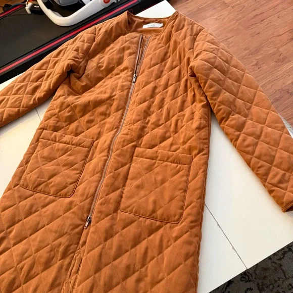 Ricki's Burnt Orange Rust Terracotta Longline Diamond Quilted Jacket Cottagecore - Picture 3 of 6